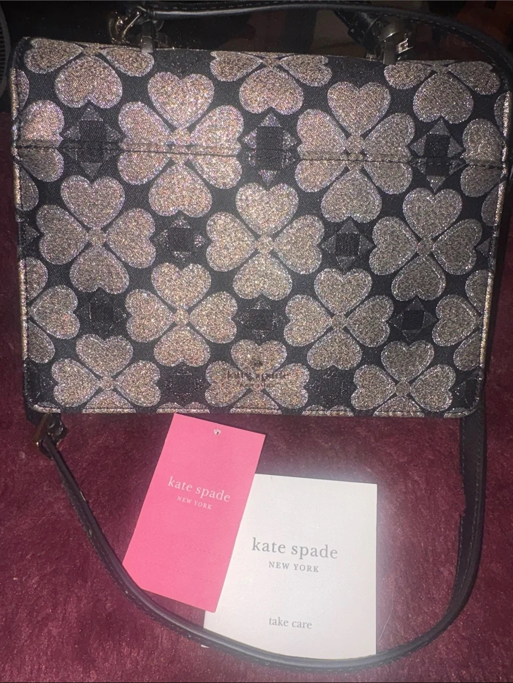 AUTHENTIC KATE SPADE Glitter Clover Satchel in Black and Gold